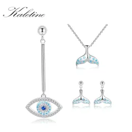 Colares Kaletine Luck Blue Mal Ey Eye Colar para mulheres 925 Brincos de peixe de peru prata de prata esterlina