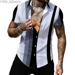 Camisas casuais masculinas Camisa Haian camisa 3D Impressa listrada de roupas masculinas sexy masculino lapeel camisa na moda praia curta camisa de manga curta yq240422