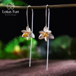 Ohrringe Lotus Spaß Real 925 Sterling Silber Natürliche Originalhandwerk feiner Schmuck Süßes blühende Blumenmode -Ohrringe für Frauen