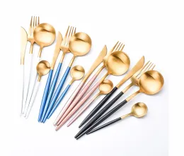 2021 Luxo de alta qualidade 4 PCs/conjunto de talheres de ouro portáteis Western 304 Aço inoxidável Conjunto de mesa de cozinha Acessórios de cozinha ll