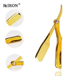 Blades RIRIR RIRON Senior Pro Barber Razor Holder Eletroplating Men's reto Razor Cutter barba Ferramenta de remoção de cabelo de barba e cuidados