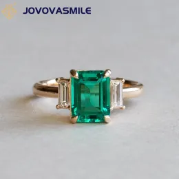 Yüzükler jovovasmile 1.5 karat 6*8mm laboratuvar, 4.5*2 mm baget moissanit yüzüğü ile süslenmiş zümrüt