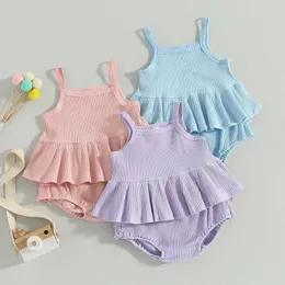 Clothing Sets FOCUSNORM 3 Colors Infant Baby Girls Summer Clothes 0-3Y Solid Sleeveless Cami Tops Tiered Ruffle Shorts