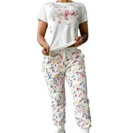 Yeni Tasarımcı Kadınların Takipleri Lüks Markalar Takım Tişört Pantolon 2 Parça Set Sıradan Spor Takım K16