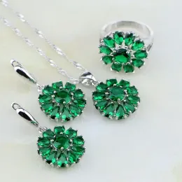 Necklaces Green Emerlad White Australian Crystal 925 Sterling Silver Jewelry Sets For Women Wedding Earrings/Pendant/Necklace/Ring