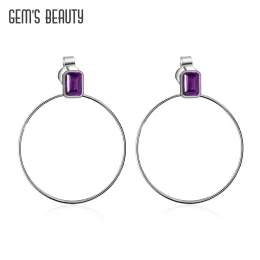 Earrings Gem's Beauty Real 925 Sterling Silver Classic Round Circle Big Brincos de argola para mulheres Gemas naturais Jóias