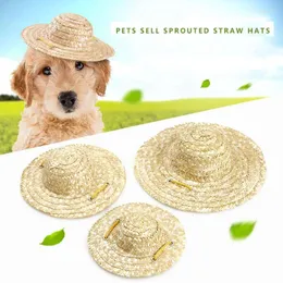 Hundebekleidung Strohhut Sommerprodukte Sonnenhüte Cap Accessoires für kleine Hunde handgefertigt gewebte Hawaii -Stil im Stil verstellbarer Haustiere Welpe e