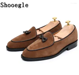 Casual Shoes SHOOEGLE Men Handmade Suede Loafers Small Bow Tie Gentleman Stress Wedding Dress Party EU35-EU46