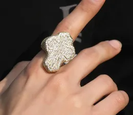 Mężczyźni Złota Silver Hip Hop Jezus Cross Pierścień Mikro Pave Cubic Cyrronia Symulowane Diamonds Pierścienie Rozmiar 7-10 Bling Bling Hiphop Biżuteria