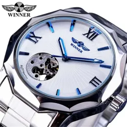 Relógios vencedores assistir homens esqueletos relógios moda silver negócio