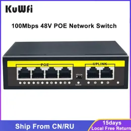Controllo Kuwfi Switch POE 48V 100MBPS WiFi SMART IP Switch 4/8 Porte standard Poe Standard RJ45 Switcher Iniettore per la fotocamera IP/AP/CCTV wireless