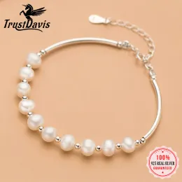 Strands Trustdavis Luxury 925 Sterling Silver Fashion Sweet Freshwater Pearl Beads Bend Bracelet for Women Wedding Fine Jewelry DS662