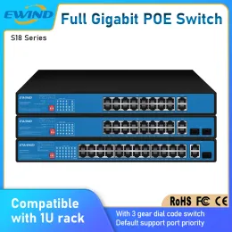 Controllo Ewind Full Gigabit Poe Switch 10/10/1000M Ethernet Switch da 300 W a alimentazione integrato per la fotocamera IP/AP AI wireless AI SMART STUST