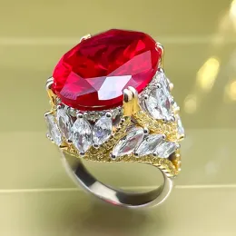 Anéis Kqdance Mulheres 925 Laboratório de prata esterlina Oval Corte Sapphire Ruby Gemstone Diamond Ring com grandes jóias de casamento de pedra vermelha azul