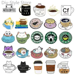 Schmuck Kaffee Tasse Brosche Katze Brosche Kaffee Brosche Café Café Kellner Brosche Legierung Emaille Kätzchen Accessoires Brosche Abzeichen Lappel Pin