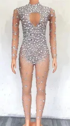 Stage Wear Rhinestones Jumpsuit Stretch Sexy Bodysuit Women Birthday Play Celebrate Dress Dancer Party Show Cc