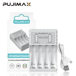 Pujimax 4 Slot Fast Battery Battery USB Charger لـ 1.2V AA AAA NICD NIMH مع إعادة شحن LCD شاحن سريع مع حزمة مربع