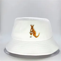 Bogaretas Kangaroo Animal Borderyer Cotton Bucket Hat Fisherman Externamente viagens Sun Cap chapéus para crianças homens 191