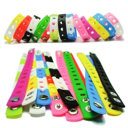 Bangle DHL EMS Wholesale 200pcs Mixed Color 18cm Fashion Silicone Wristbands Bracelets Fit with Shoe Charms Kids Gift