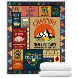 Coperte da campeggio sherpa lancia un camper felice accogliente morbido lancio caldo fuzzy per il divano divano letto di sedia da sedia