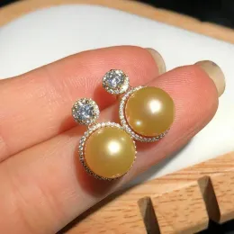 Earrings CLASSIC AAAAA 910MM SOUTH SEA GENUINE GOLDEN STUD PEARL EARRINGS 925S