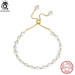 Strängar Orsa Jewels 925 Sterling Silver Pearl Armband Chain Link Barock Culture Pearl 14K Gold Fashion Dainty Handmand Jewelry GPB09
