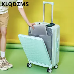 Luggage KLQDZMS 20"22"24"26 High Quality Luggage PC Front Opening Laptop Boarding Case Ladies 28 Inch Trolley Case USB Charging Suitcase