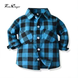 T-Shirts Tem Doger Boy Shirts 2018 Herbst Baumwolle Langarm Turnenkragen rote Plaid Kinder 15 Jahre alte Kinder Jungen Hemd