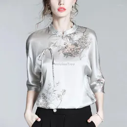 Etniska kläder 2024 Vintage Elegant Temperament Cheongsam Top Exquisite Lady Chinese Style broderi Blus Stand krage snörningsknapp