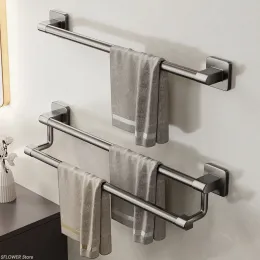 Porta dell'asciugamano organizzazione a parete montata senza perforazione barra da asciugamano in alluminio organizzatori da bagno ripiani per la doccia