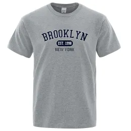 Shirts Brooklyn Est.1998 New York Letter T Shirts Man Casual Crewneck Streetwear Breathable Fashion Summer Tops Cotton Loose Tshirts