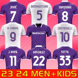 23 24 camisas de futebol fiorentina nico beltran 2023 2024 Jersey de Florence Jorko Mina Kayode Duncan Arthur Gonzalez Sottil Men Kit Kit Circl