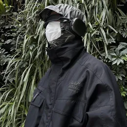 Erkek Ceketler Unisex Gevşek Ceket Windbreaker Siyah Pamuk Dış Giyim Gizli Hoodie Dayanıklı Rahat Suya Dayanıklı Koruyucu