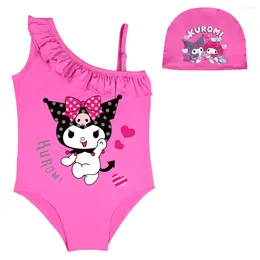 Set di abbigliamento kawaii kuromis bambini costume da bagno y2k cartone animato sottile asciugatura rapida da bagno rapido anime tubi un pezzo in bikini da ragazza