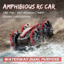 Electric/RC Car Remote Control Car 2.4G RC Boat Waterproof Controlled Amfibious Stunt Car 4WD All Terrain Beach Pool Toys for Boys Girls Gift T240422