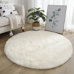 슈퍼 소프트 플러시 라운드 깔개 매트 푹신한 흰색 카펫 거실 홈 장식 침실 아이 룸 장식 살롱 두꺼운 파일 깔개 Y240408