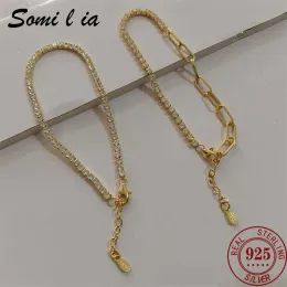 Strands SOMILIA 18k Yellow Gold Bracelet For Wowen S925 Sterling Silver Sparkling Glitter High WeddingsJewelry Lady Strap Jewelry Gift