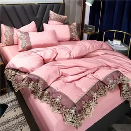 Prenses tarzı büyük dantel yan yatak üzerinde dört parçalı set yıkanmış buz ipek etek beyaz yatak örtüsü 240420
