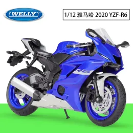 Car WELLY 1/12 Yamaha YZFR6 Die Cast Motorcycle Model Toy Vehicle Collection Autobike ShorkAbsorber Off Road Autocycle Toys Car