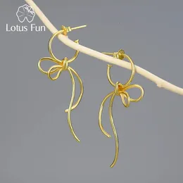 Lotus Fun 18k ouro requintado adorável nó Tiro de borla longa Brincos para mulheres 925 Jóias de moda de prata esterlina chegada 240408