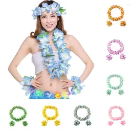 Flores decorativas 4pcs/conjunto Hawaiian Flower Wreath Colar a Garland Decor Decor Hawaii Beach Party Artificial DIY Luau Supplies