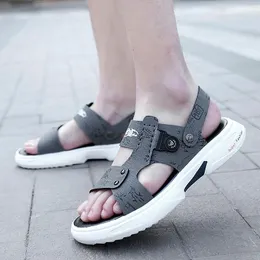 Slippare Cyytl Mens Tryckt Casual Summer Sandals Leather Fashion Outdoor Beach Slides Male Shoes Platform Fisherman