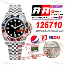 PEPSI 126710 VR3285 Автоматические мужские часы ARF V3 Red Blue Ceramic Bezel Black Dial 904L Bracelet Super Edition Super Edition The Serial Granty Card Pure -Time Ptrx F2