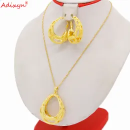 Necklaces Adixyn 24K Gold Color Copper Jewelry Sets For Women Necklace Earrings Pendant Set Bridal Dubai African Wedding Gifts N081812