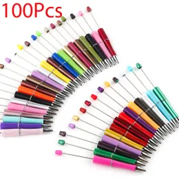 Pens Kovict 100pcs/lot siyah mürekkep tükenmiş kalem diy boncuk kalem plastik boncuk ofis yazma malzemeleri kırtasiye hediyeleri