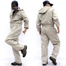 S-4xl Autumn And Winter Mens Casual Hooded Jumpsuit Loose Large Size Long-sleeved Work Clothes Uniform Overalls 240409