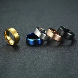 Bandas vnox clássico homens anéis de 8 mm Banda de aço inoxidável na cor azul de ouro rosa preto jóias masculinas de superfície fosca simples