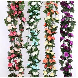 250 cm 99 polegadas 45 Flores Rosas de seda Decoração de casamento Vinha artificial arqueada com folhas verdes parede h 240422