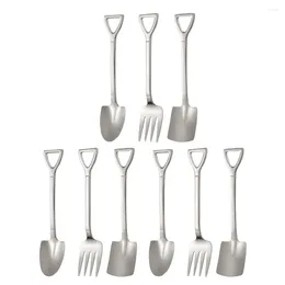 Geschirrsets 9 PCs Edelstahl Dessert Löffel Praktische Löffel Fläche Form Gabeln Ice Cream Coffee Scoop