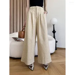 Women's Pants 2024 Women Cotton Material Wide Leg Dots Print High Waist Trousers Good Quality Streetwear Pantalon